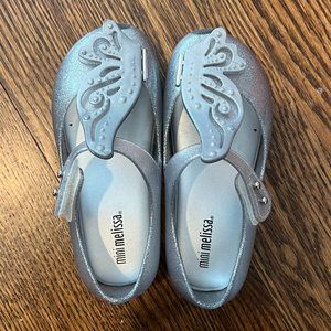 Mini Melissa Silver Sparkly Glitter Butterfly Mary Jane flats  - Toddler 9